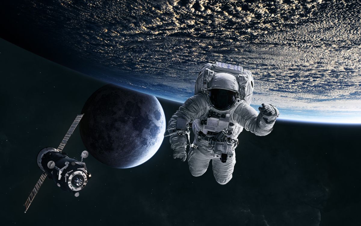 Astronaut,,Iss,In,Low,Earth,Orbit.,Moon.,Solar,System.,Science