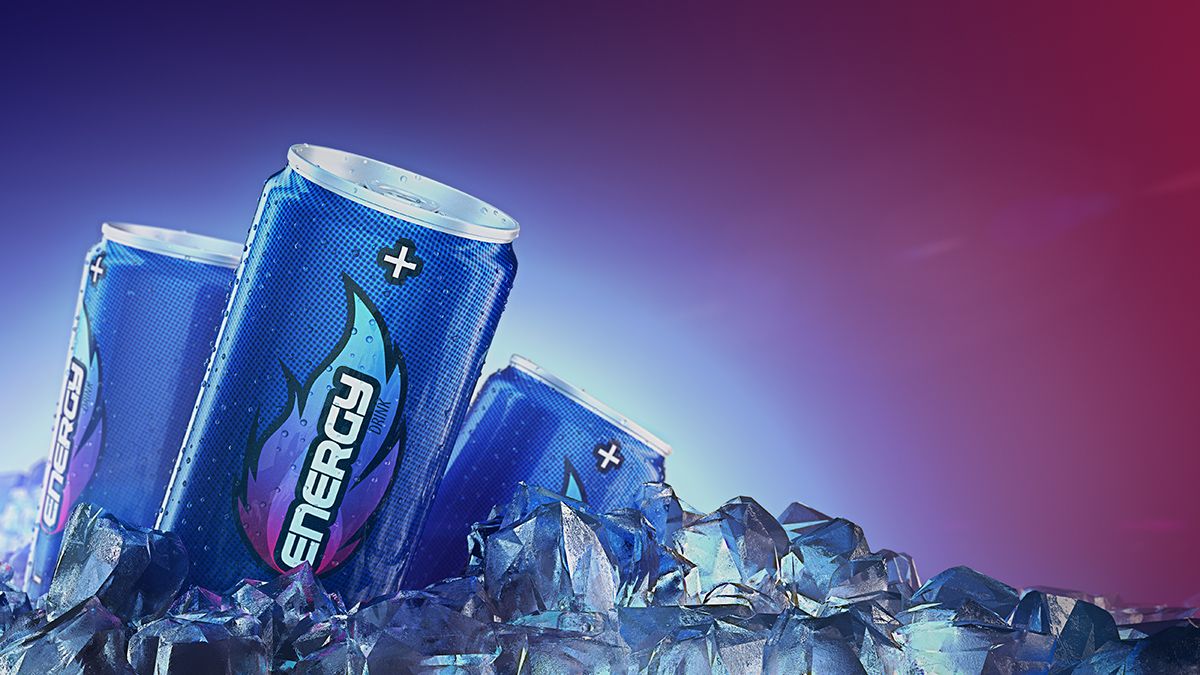 Can,Of,Energy,Drink,Pass,Through,Ice,Cubes.,3d,Rendering