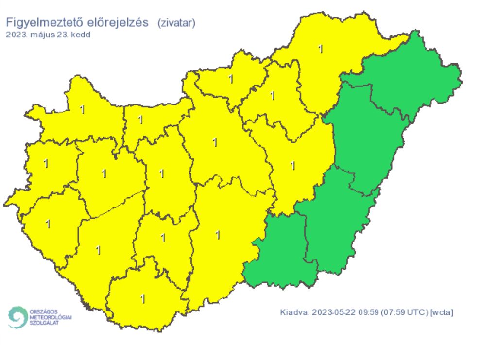 Időjárás eső citromsárga figyelmeztetés