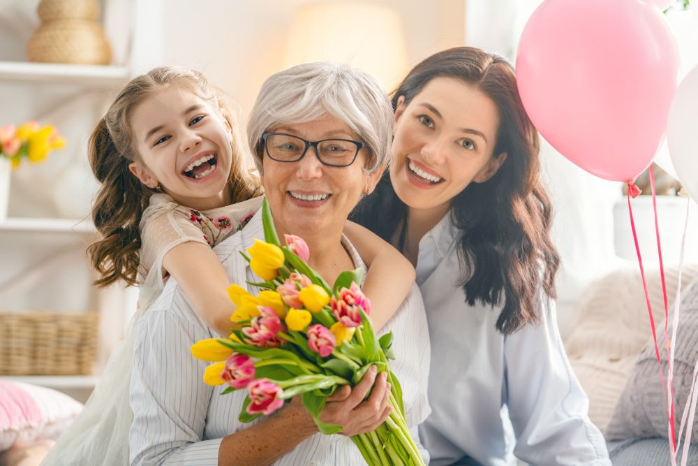 Happy,Women's,Day!,Child,Daughter,Is,Congratulating,Mom,And,Granny