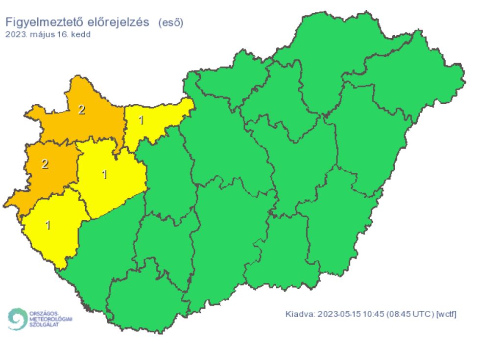 Időjárás eső narancssárga riasztás