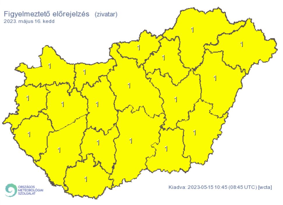 Időjárás eső citromsárga riasztás