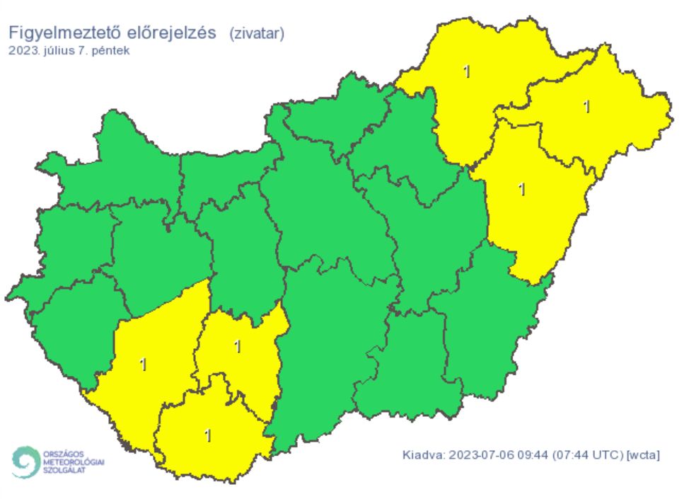 Időjárás zivatar eső figyelmeztetés