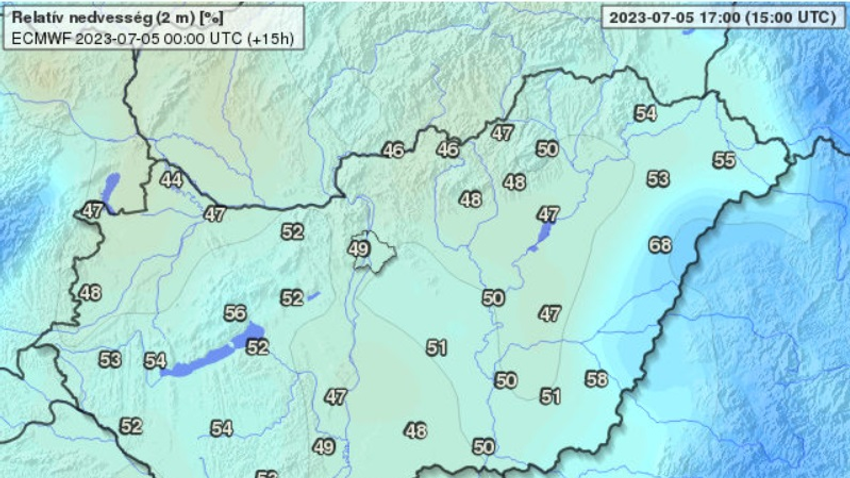 A július 5-én szerdán várható páratartalom, egészen július 6-án csütörtök reggelig.