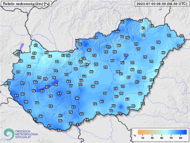 páratartalom, Országos Meteorológiai Szolgálat, 