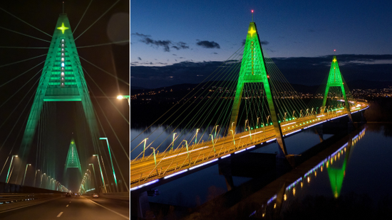 Az ország legnagyobb karácsonyfájává változott a Megyeri híd – videó
