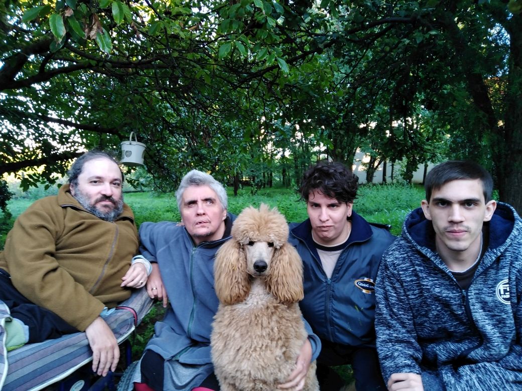 A család: Attila (balról jobbra), Krisztina, Life, a kutya, Zsófi és Benjámin új otthont keresnek / Fotó: Kaiser Krisztina 