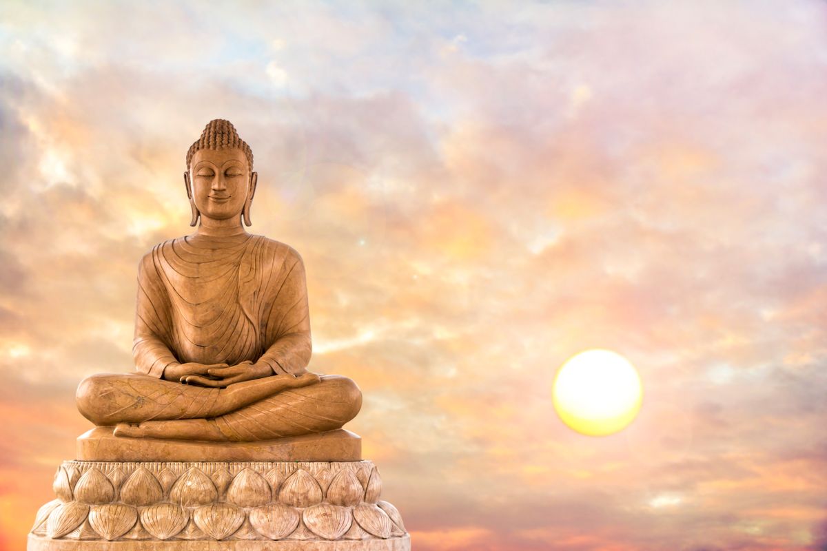 Abstract,Beautiful,Buddha,With,Sunset,Sky,Background
