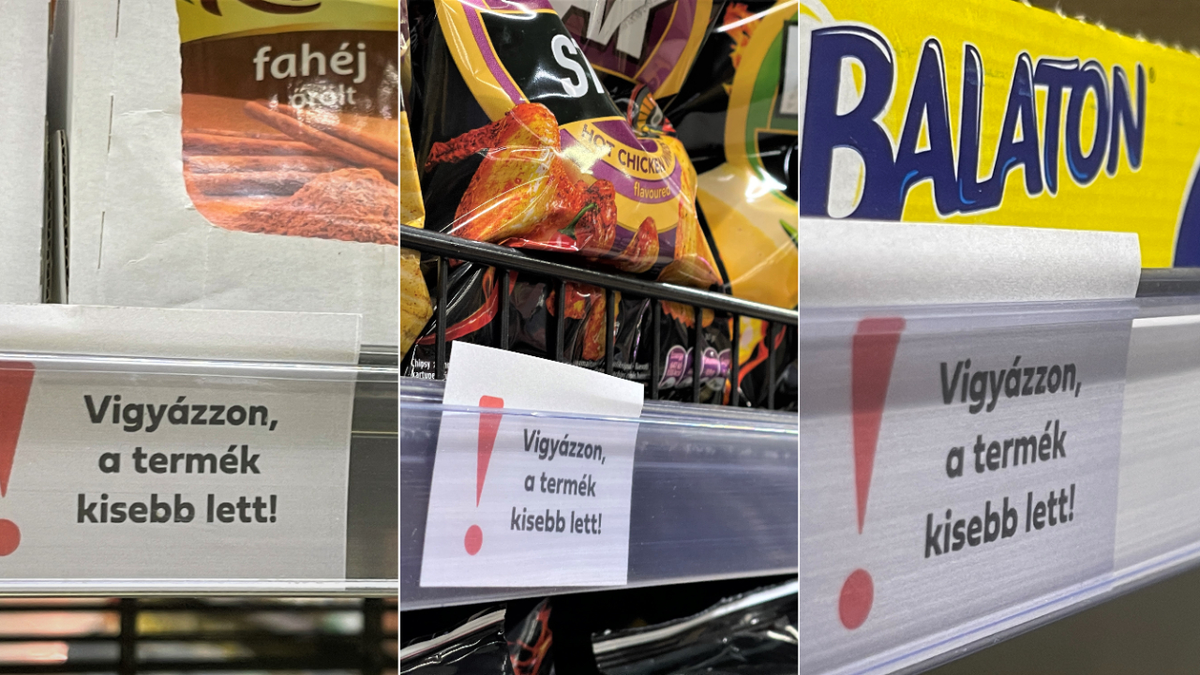Újabb termékeken jelent meg a budapesti boltokban a zsugorflációra figyelmeztető címke