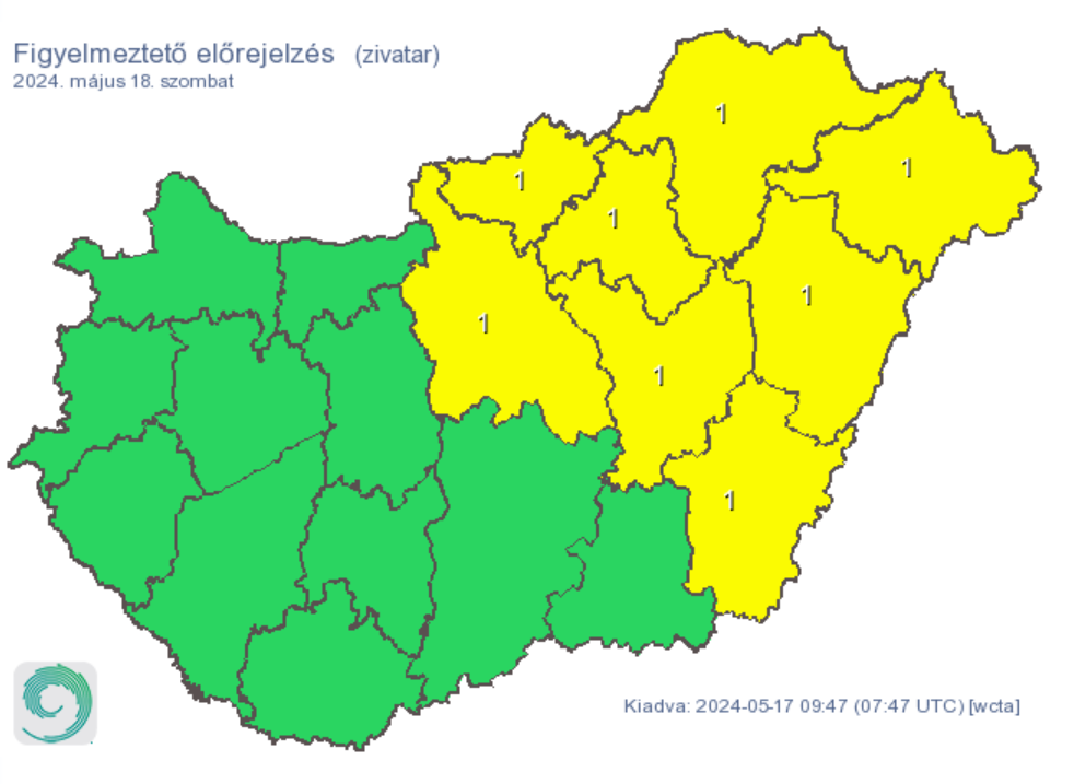 Időjárás riasztás zivatar eső