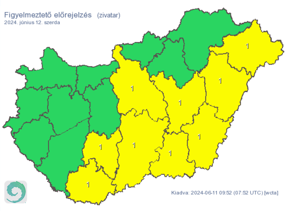 Időjárás eső csapadék riasztás