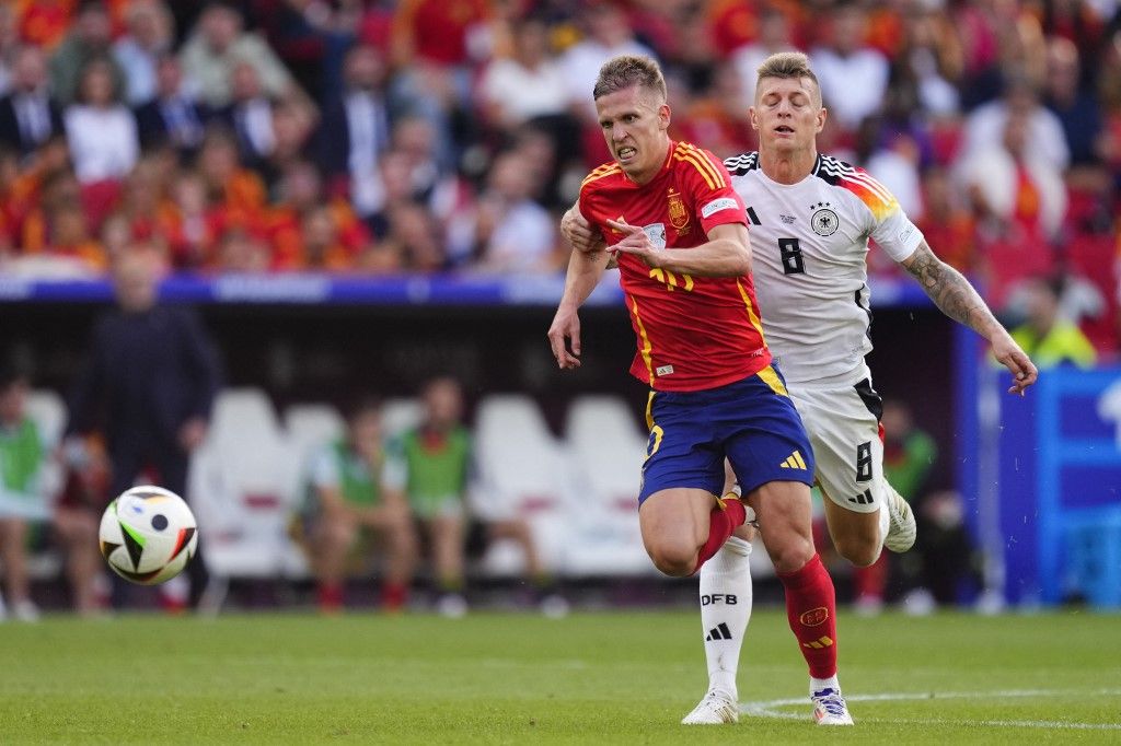 Ketten a főszereplők közül: madridi német Kroos (jobbra) és lipcsei spanyol gólszerző Olmo