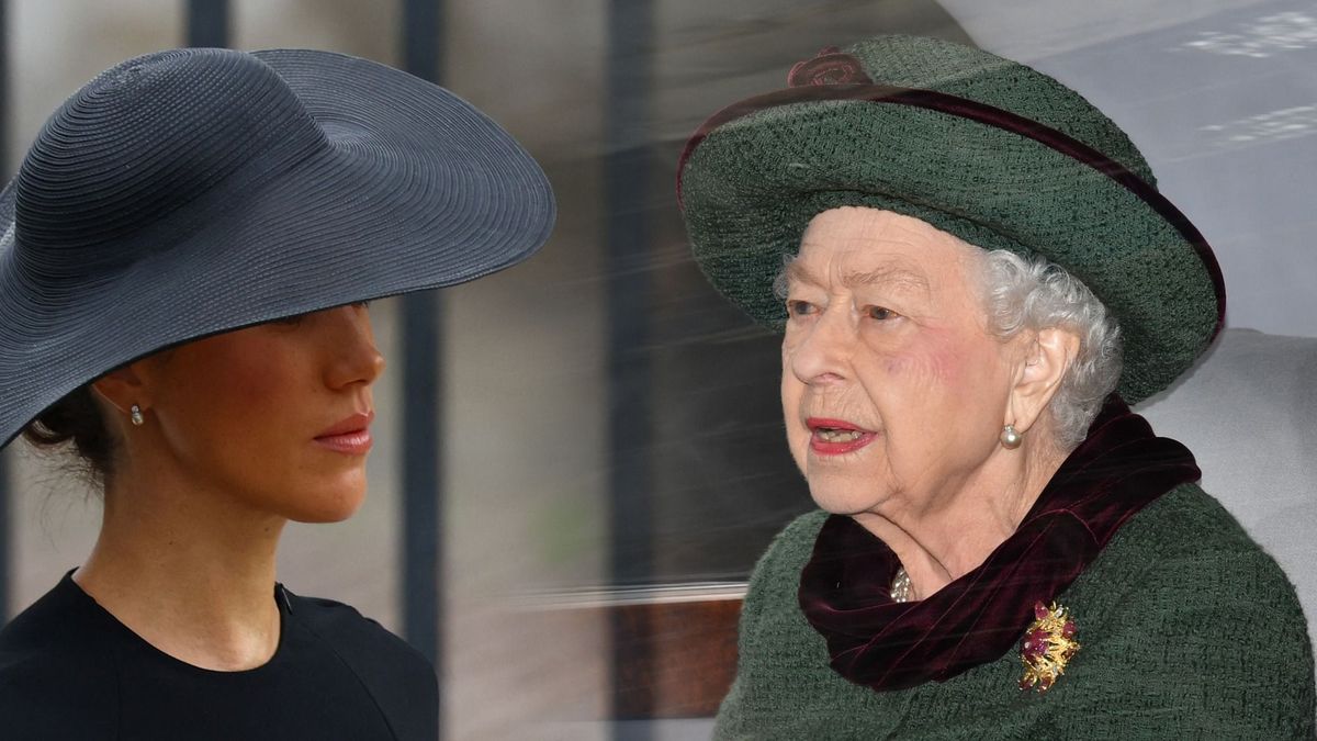 Meghan Markle (balra), II. Erzsébet királynő (jobbra), fotó: AFP