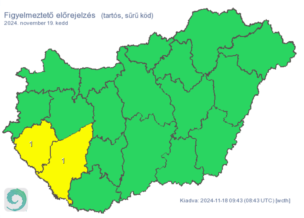 Időjárás előrejelzés sűrű köd riasztás