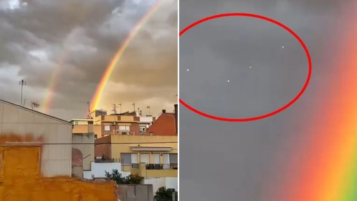 Félelmetes pillanat: UFO jelent meg a kettős szivárvány mellett