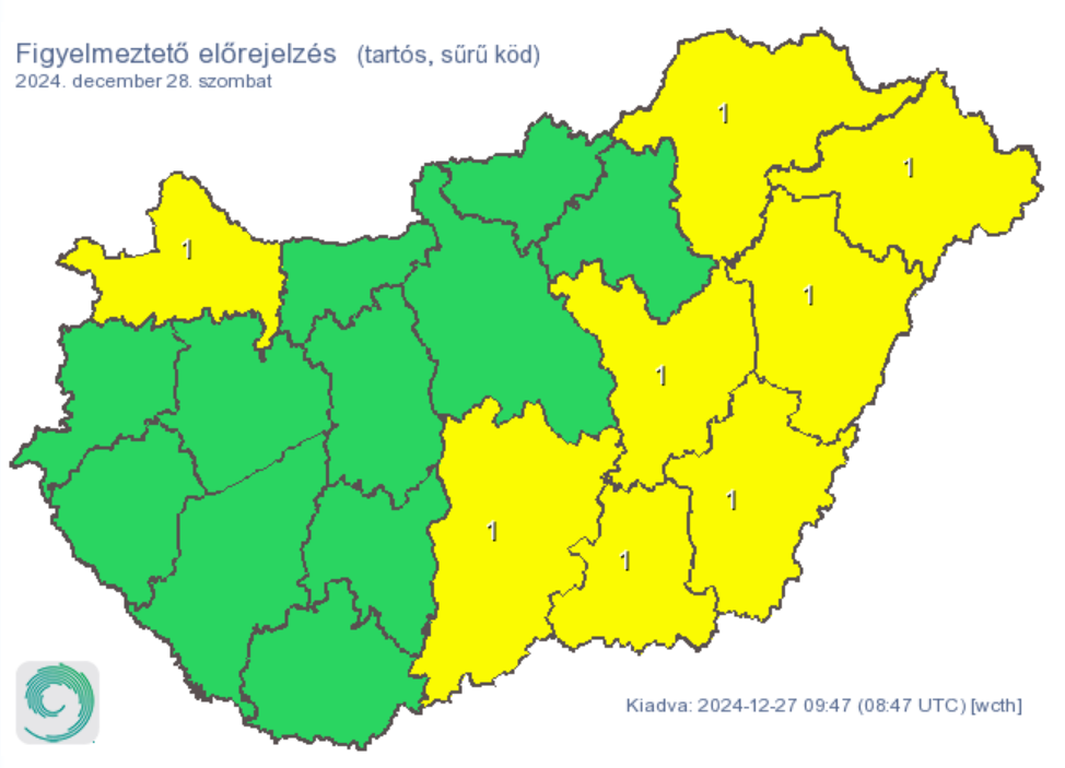 Időjárás köd riasztás figyelmeztetés