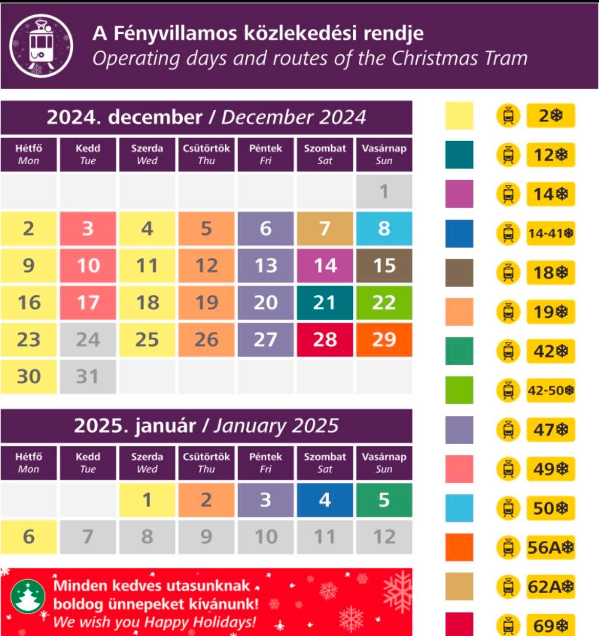 A fényvillamos ünnepi menetrendje