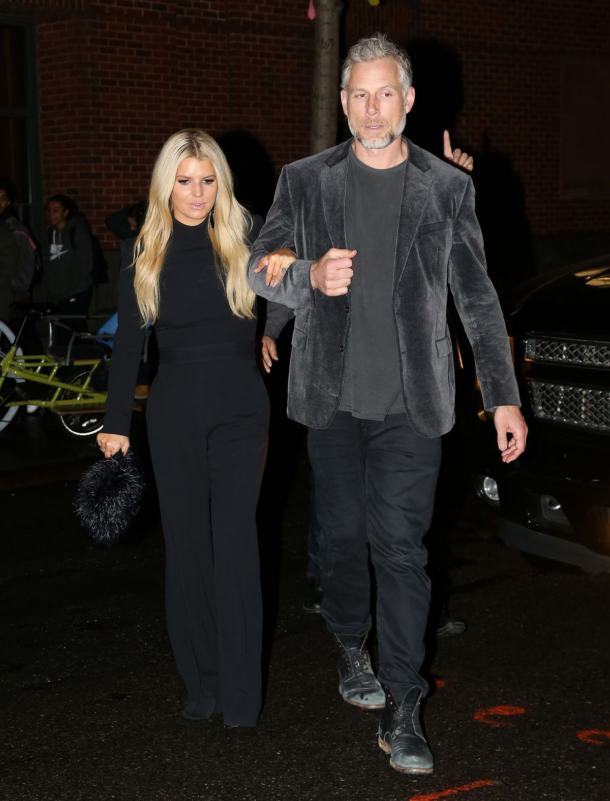 EXCLUSIVE Jessica Simpson and husband Eric Johnson are Confronted by Fur Activists Outside of a Restaurant in New York City.