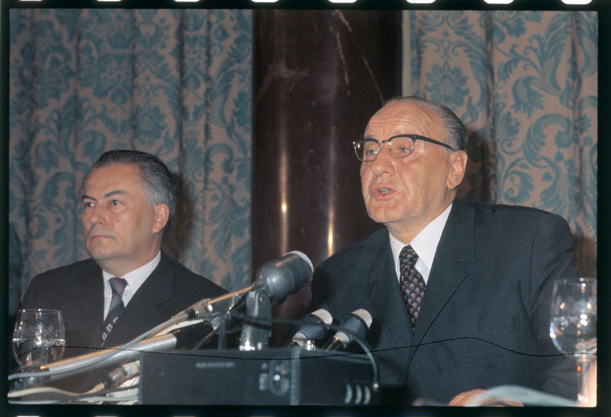 Janos Kadar Speaking at a Press Conference