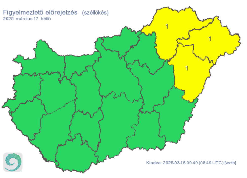 Időjárás előrejelzés riasztás szél