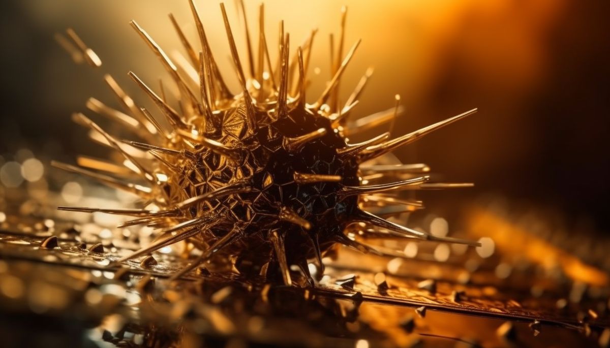 Sharp thorn, yellow spiked plant in foreground generated by AI