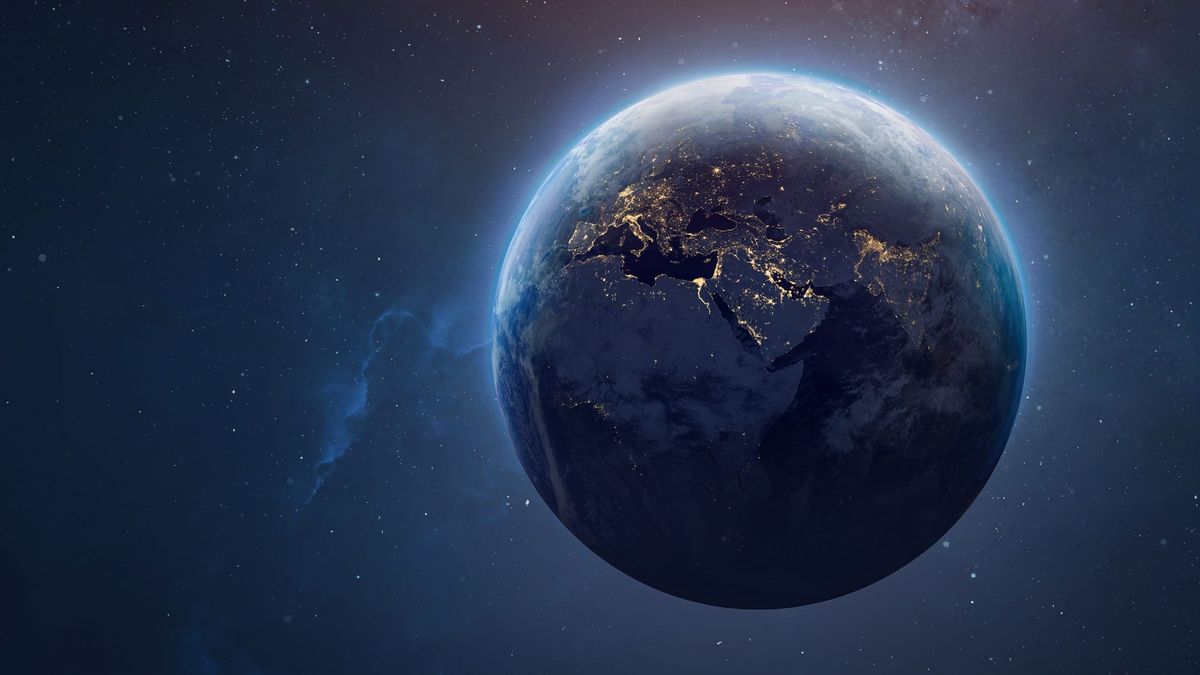 Sphere,Of,Nightly,Earth,Planet,In,Outer,Space.,City,Lights