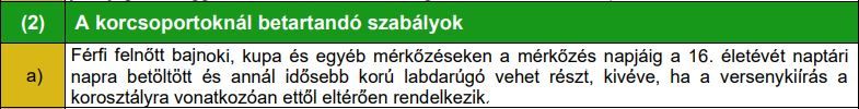 Részlet az MLSZ versenyszabályzatából