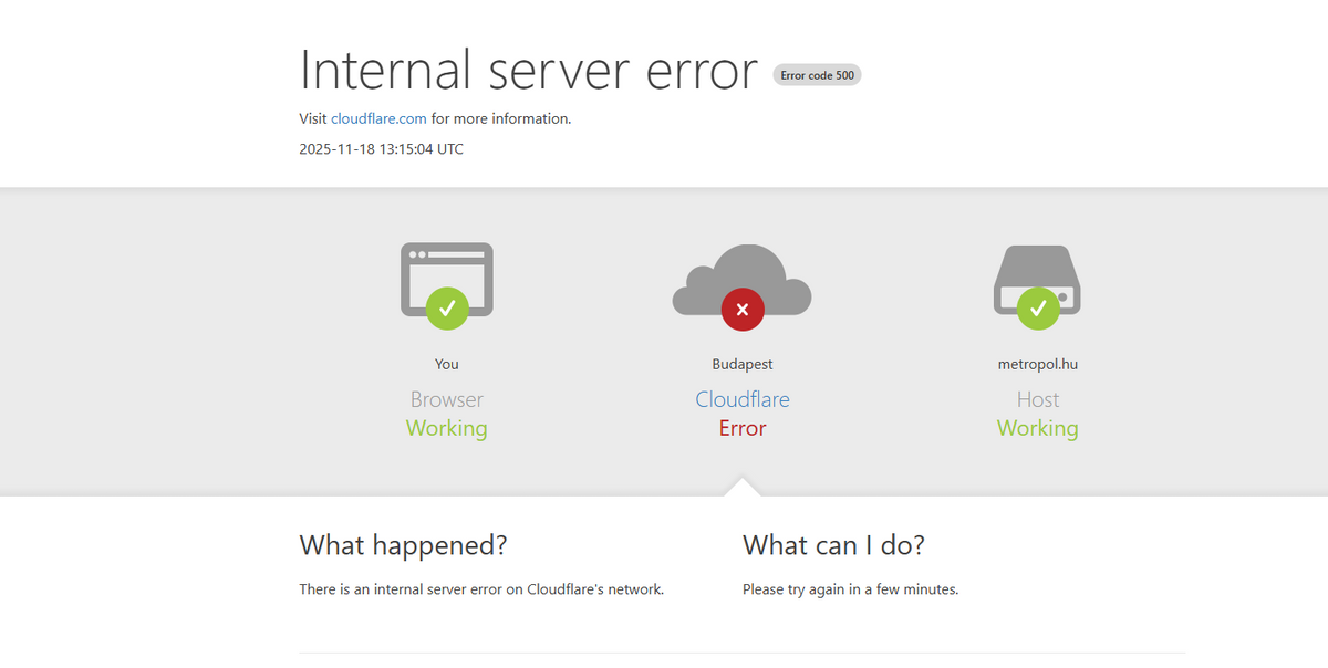 Cloudflare hiba miatt állt le az internet. Fotó: Képernyőfotó