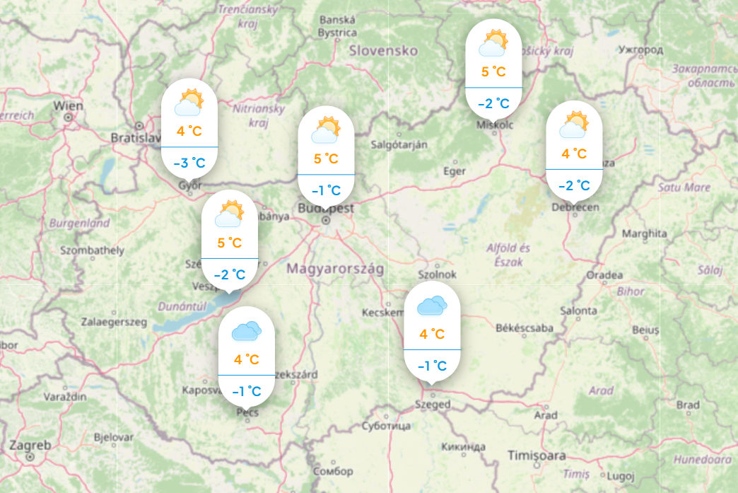 Időjárás: mutatjuk a napi hőmérsékletet pénteken.