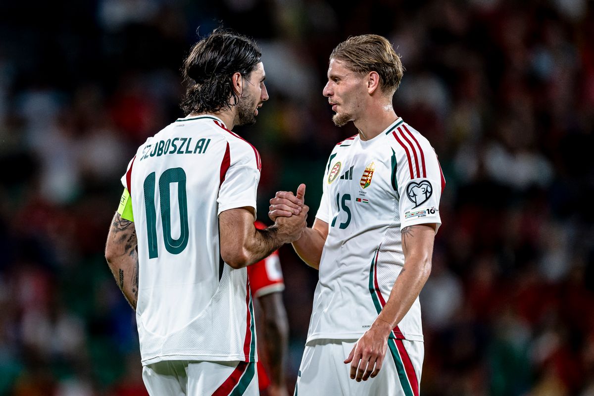 Szoboszlai Dominik (balra) és Dárdai Márton a magyar válogatott portugáliai vb-selejtezőjén