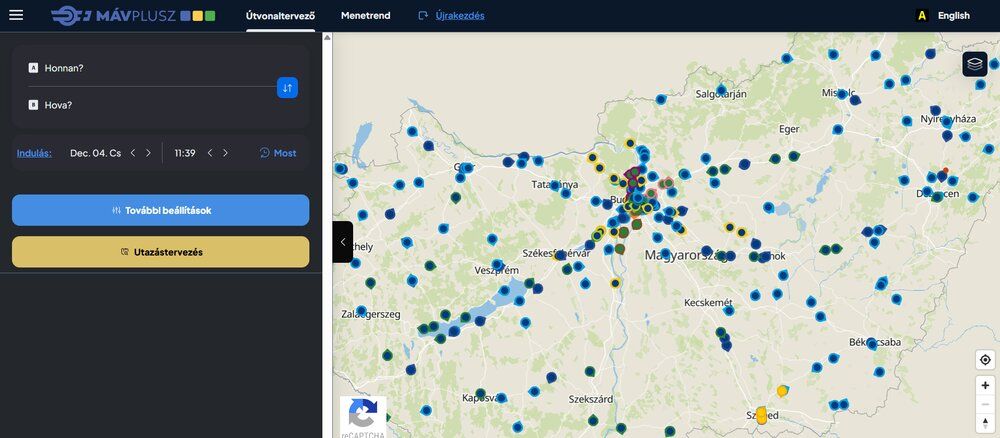 MÁVPlusz utazástervező felülete