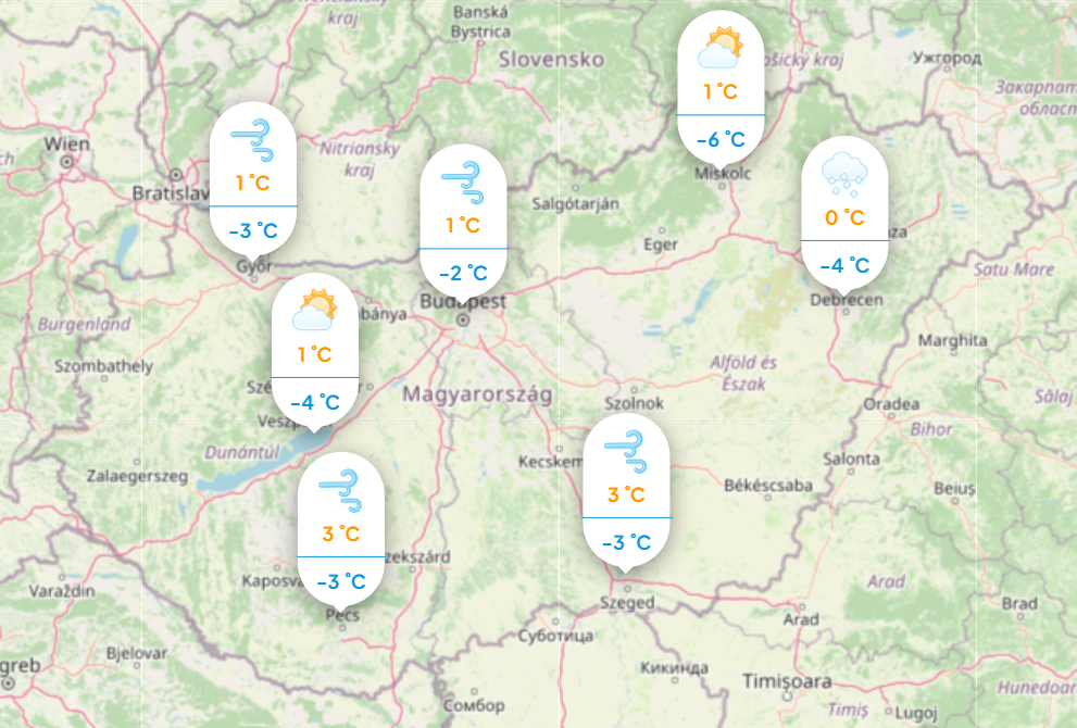 Időjárás: Mutatjuk a napi hőmérsékletet kedden. Forrás: köpönyeg.hu