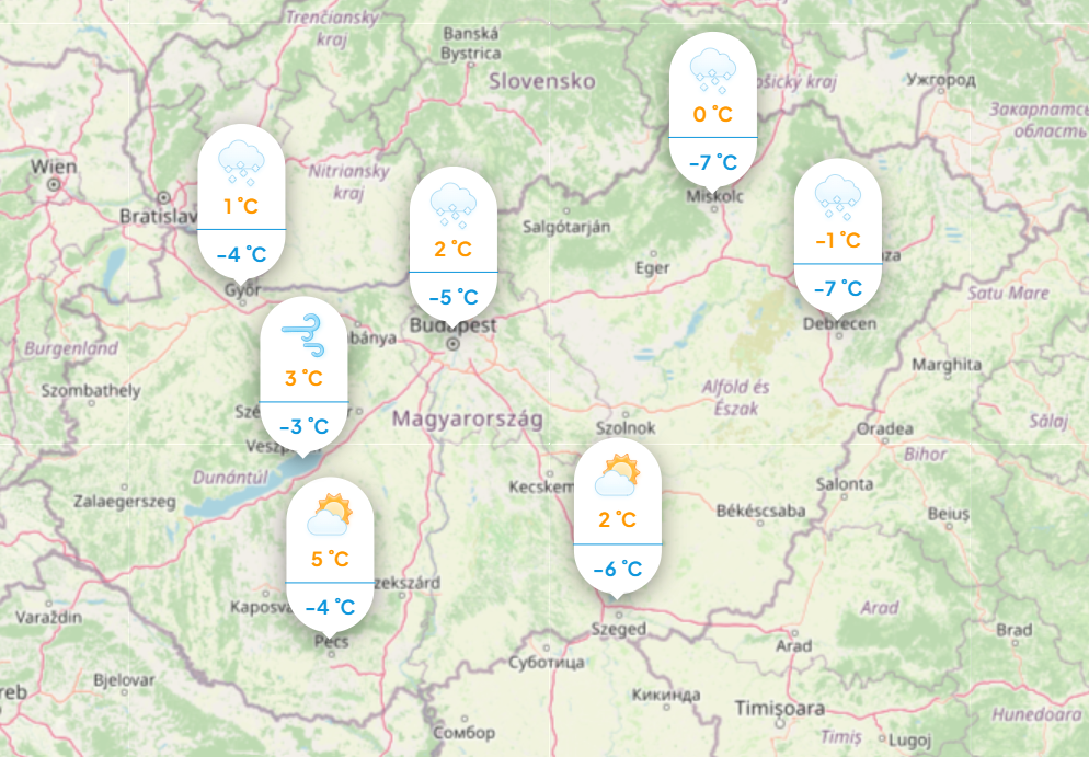 Időjárás újév napján. Mutatjuk a napi hőmérsékleteket. Forrás: köpönyeg.hu