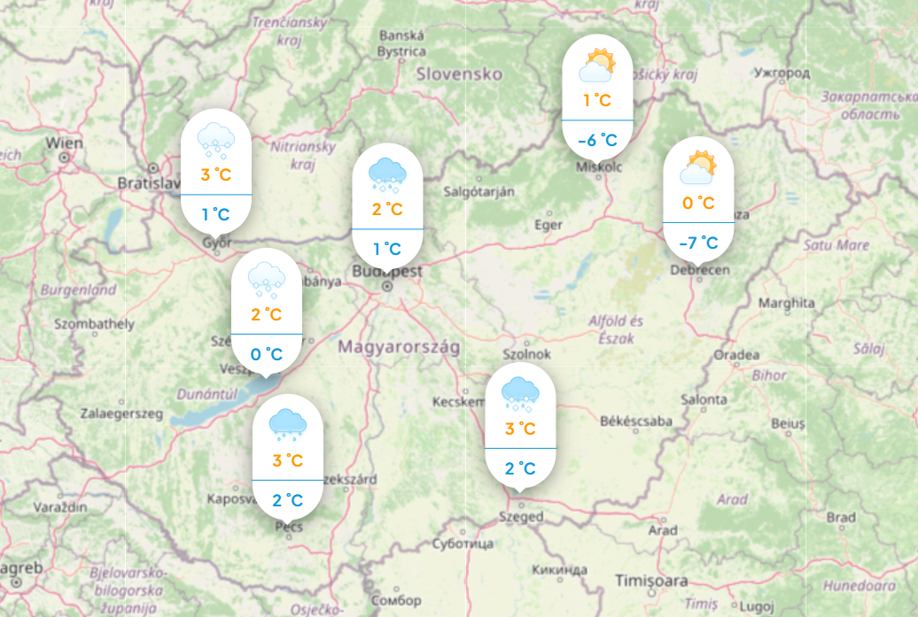 Időjárás: Mutatjuk a napi hőmérsékletet vasárnap. Forrás: köpönyeg.hu