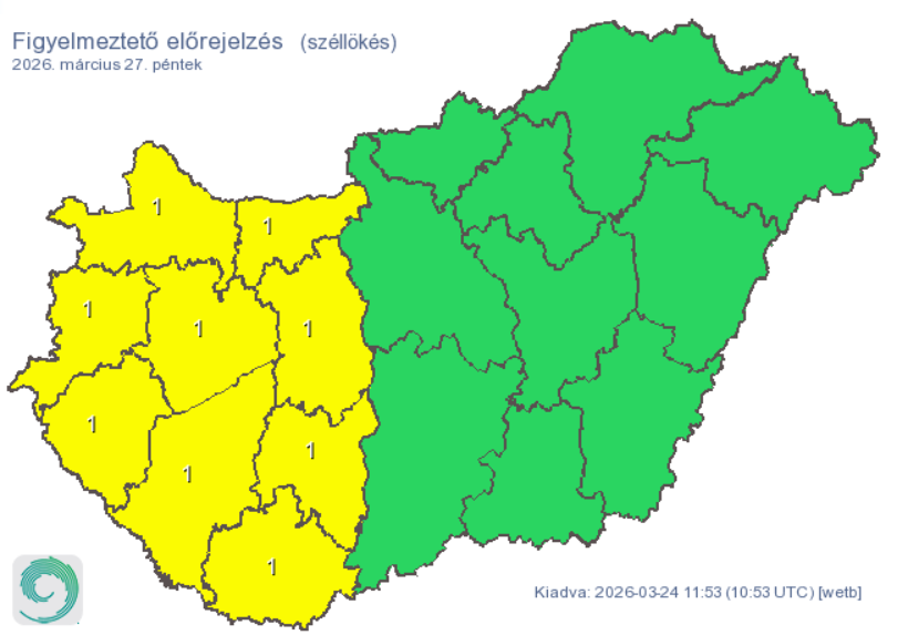 A Met.hu több dunántúli megyére is riasztást adott ki