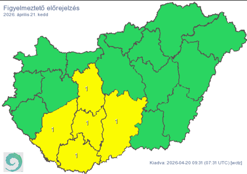 Figyelmeztetést adtak ki az esős időjárás miatt
