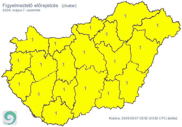 Zivatarok miatt adtak ki riasztást az ország egész területére.