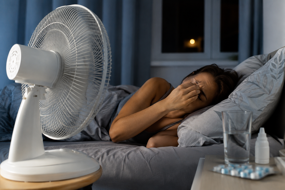 Ventilátor mellett alvó nő.